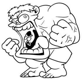 Hulk cartoon drawing black and white clipart