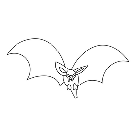 Cartoon bat fly drawing black and white clipart