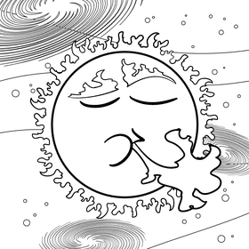 Sun cartoon drawing black and white vector