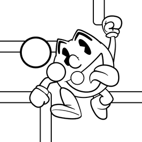 Super Smash Pacman cartoon drawing black and white vector