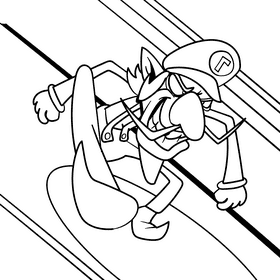 Super Smash Waluigi cartoon drawing black and white vector