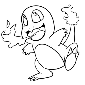 Pokemon Charmander cartoon black and white clipart