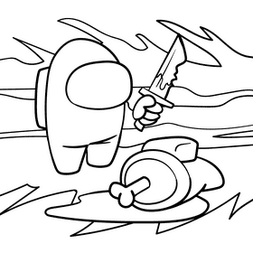 Among Us Red cartoon drawing black and white vector