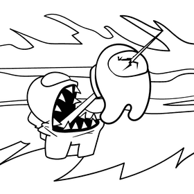 Among Us Killing cartoon drawing black and white vector