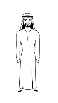 Saudi arabia traditional clothing, national dress black and white clipart