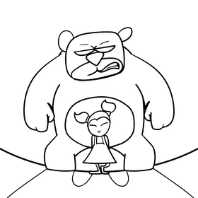 Little girl with Bodyguard cartoon drawing black and white vector