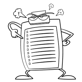 Scavenger hunt Angry cartoon drawing black and white clipart