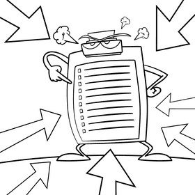 Scavenger hunt Angry cartoon drawing black and white vector