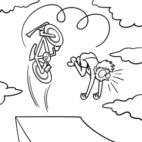 Ride a bike fail cartoon drawing black and white vector