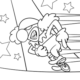 Ride a bike Extreme clown cartoon drawing black and white vector