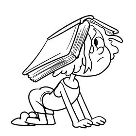 Kids reading to wrong way cartoon drawing black and white clipart
