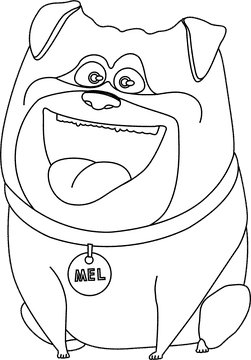 The Secret Life of Pets Mel bulldog cartoon character black and white clipart