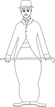 Funny Charlie Chaplin cartoon black and white clipart