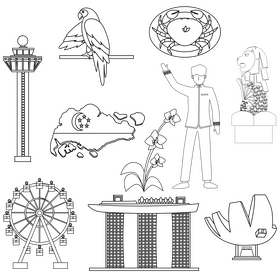 Singapore traditional symbols black and white vector