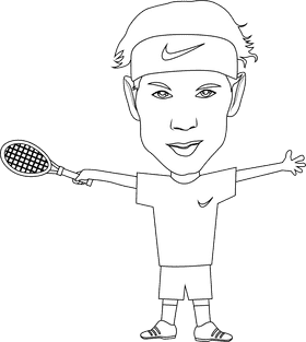 Rafael nadal Cartoon black and white clipart