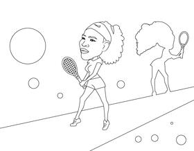 Serena Williams Cartoon black and white vector