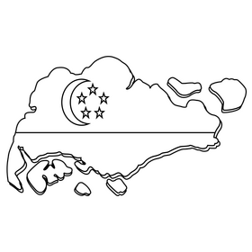 Singapore flag map black and white clipart