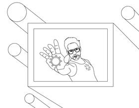 Tony Stark with armor black and white vector