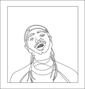 Post Malone black and white clipart