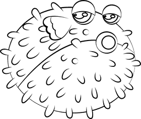 Cute Pufferfish black and white clipart