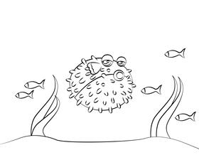 Cute Pufferfish black and white vector