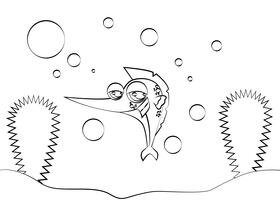 Cute Swordfish black and white vector