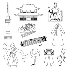 South Korea traditional symbols black and white vector