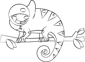 Cute Chameleon black and white clipart