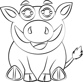 Cute Boar black and white clipart