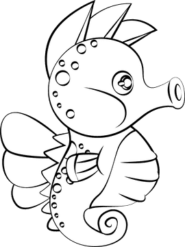 Cute Seahorse black and white clipart