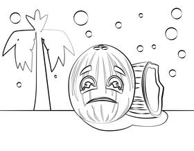 Coconut Cartoon black and white vector