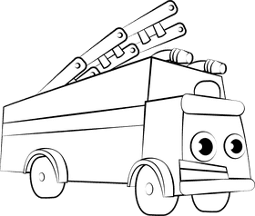 Funny Fire truck black and white clipart