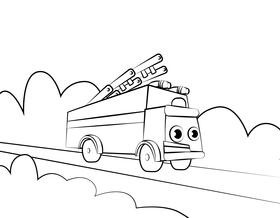 Funny Fire truck black and white vector