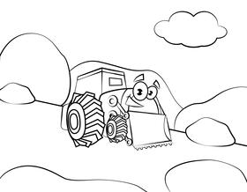 Funny Bulldozer black and white vector