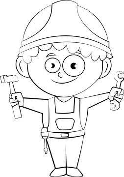 Cute Handyman black and white clipart