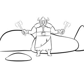 Cute Viking black and white vector