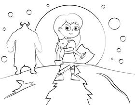 Cute Warrior black and white vector