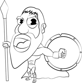 Funny Spartan black and white clipart