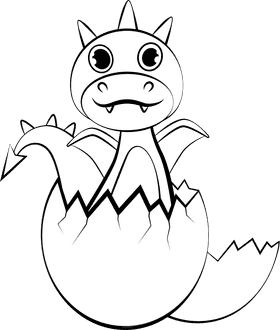 Cute Dragon black and white clipart