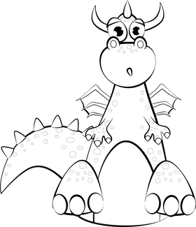 Funny Dragon black and white clipart