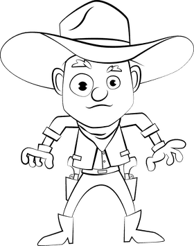 Funny Cowboy black and white clipart