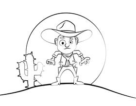 Funny Cowboy black and white vector