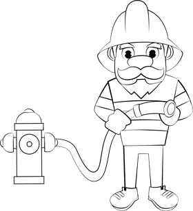 Funny Firefighter black and white clipart