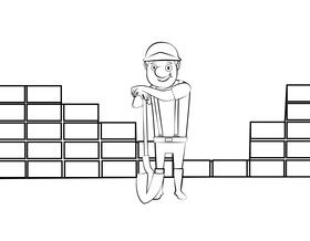 Cute Construction worker black and white vector