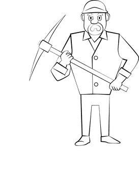 Funny Construction Worker black and white clipart