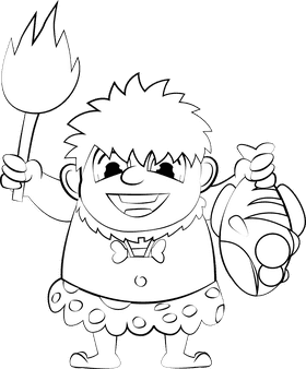 Cute Caveman black and white clipart