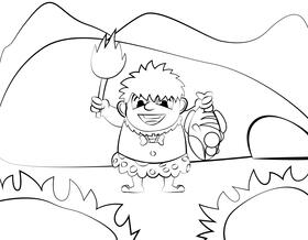 Cute Caveman black and white vector