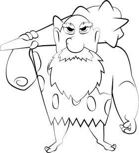 Funny Caveman black and white clipart