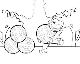 Funny Curious George black and white vector