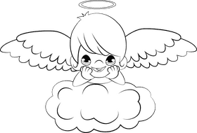 Cute Precious Moments black and white clipart